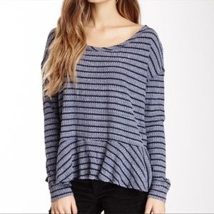 Free People We the Free Striped Thermal Peplum Top Navy Blue Large